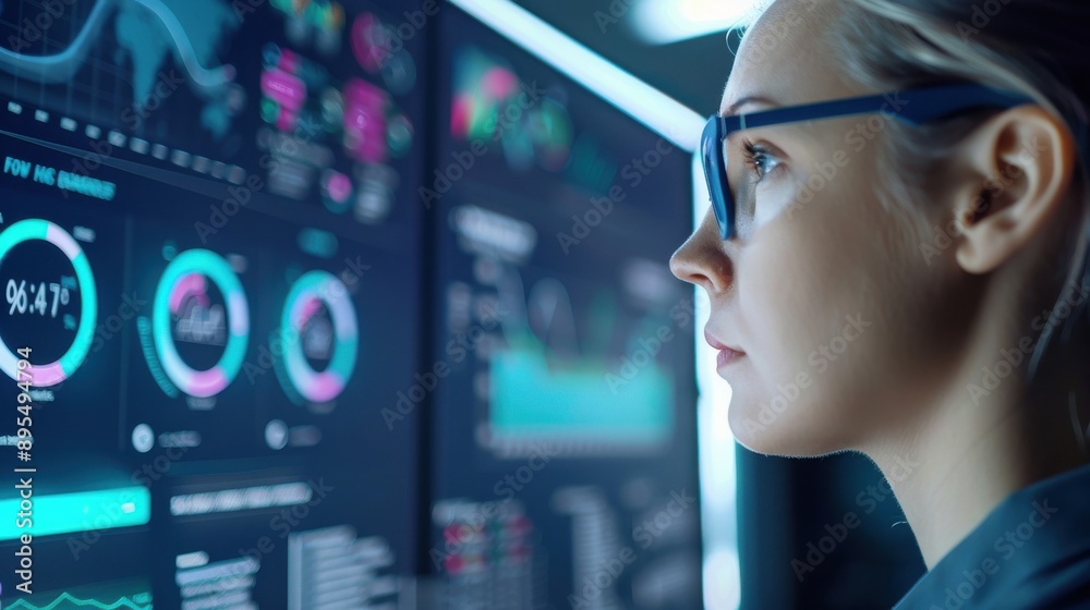 Poster digital dashboard with comprehensive learner analytics, visual representation of progress and learni