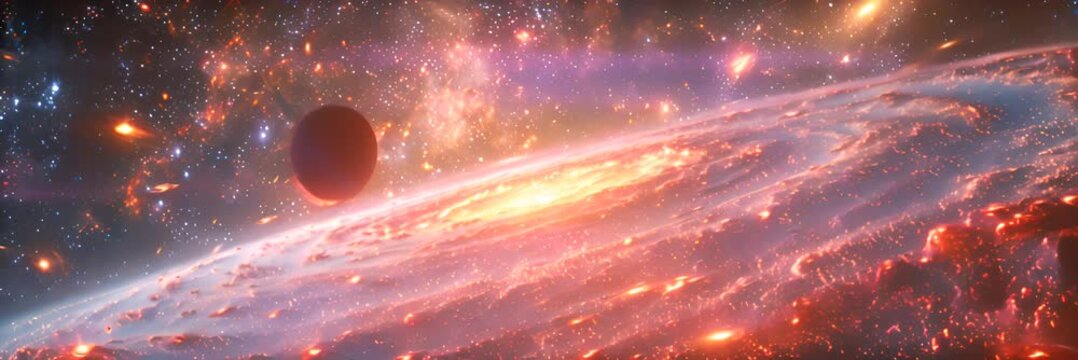 A view from space to a spiral galaxy and stars. Universe filled with stars, nebula and galaxy
