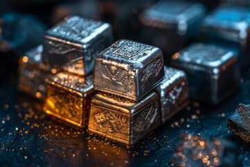 Obraz premium Valuable alloy ingots, featuring intricate details, are prized as precious metal investment assets. 