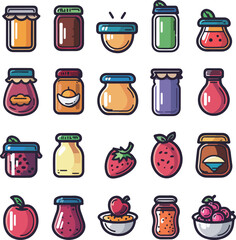 Colorful Jars and Fruits Icons