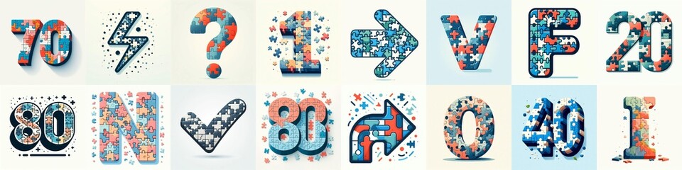 Naklejka premium Puzle color geometric tiling Lettering Typeface. AI generated illustration