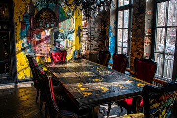 Naklejka premium Dining room in the old school style in Moscow, Russia.