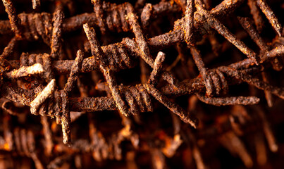 Close-up of rusty metal barbed wire