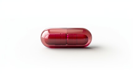 A single red capsule pill isolated on a white background. The pill represents health, medicine, treatment, and a sense of hope.