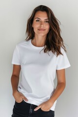 Fototapeta premium A woman wearing a white t - shirt.