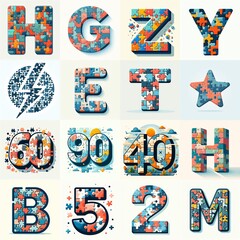 Naklejka premium Puzle color geometric tiling Lettering Typeface. AI generated illustration