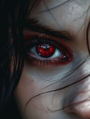 A woman with red eyes and long hair.