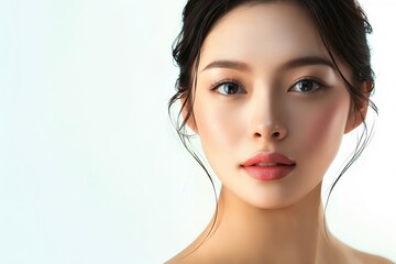 Naklejka premium A woman with a beautiful face and blue eyes.