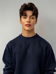 Fototapeta premium A young man wearing a blue sweatshirt.