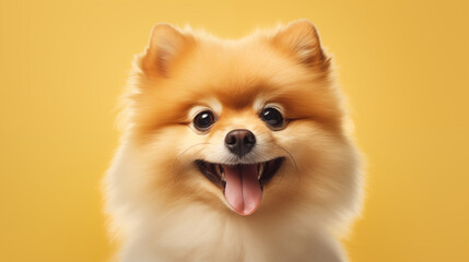 Obraz premium Pomeranian dog, yellow background