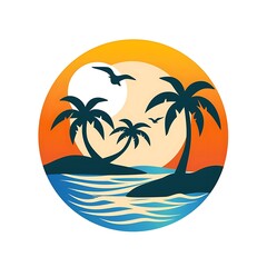 Palm Trees at Sunset on Tropical Beach