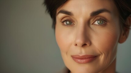Fototapeta premium A woman with short hair and green eyes.