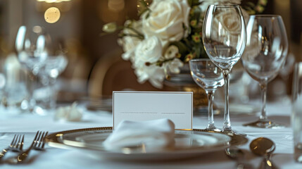 Fototapeta premium Sophisticated table setup with a blank reservation card for a wedding or special occasion