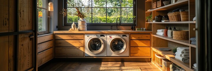 Modern Laundry Room Organization with Washer, Dryer, and Storage Efficiency | Shot on Sony A7 IV