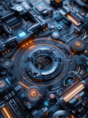 A close-up view of a car engine compartment reveals a complex network of metal parts and electronic components working together.