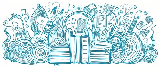Obraz premium Artistic and educational coloring pages designed with blue line art of learning symbols.