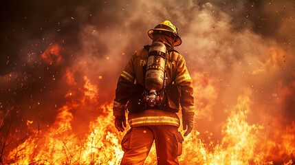 fireman extinguishes burning forest