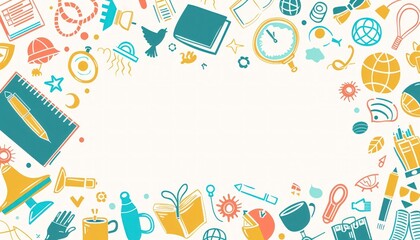 Colorful and detailed vector school background with doodle icons, high-resolution, ideal for educational themes.