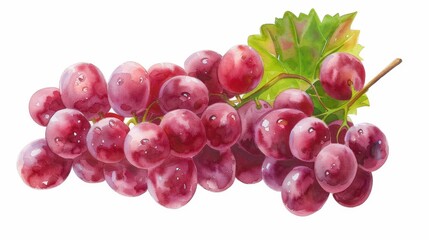 Fototapeta premium A vibrant watercolor illustration of grapes, showcasing their rich hues and delicate textures against a clean white backdrop.