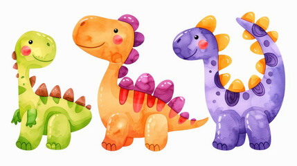 Colorful, handpainted dinosaur silhouettes perfect for kids art, educational materials, or playful decor in any space.