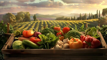 Fresh Vegetables in a Wooden Crate