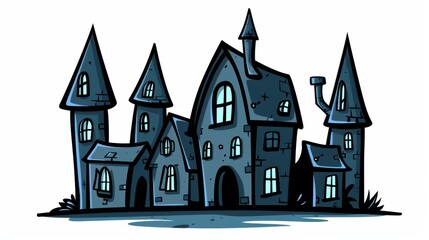 Obraz premium Bright and whimsical cartoon of a cute blue castle standing tall, perfect for childrens books or fun designs.