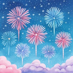 Watercolor Fireworks Illustration.