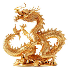 Fototapeta premium Luxurious Golden Dragon Sculpture Intricate Design PNG Transparency