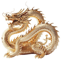Fototapeta premium Luxurious Golden Dragon Sculpture Intricate Design PNG Transparency