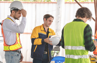 Group of Engineer and foreman worker team inspect the construction site, Site manager worker and builder on construction site