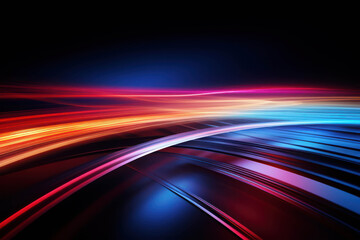Dynamic Streaks of Multicolored Light Racing Across a Deep Black Background Creating a Sense of Speed and Motion