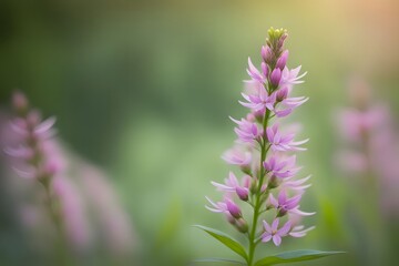 Gooseneck loosestrife flower bokeh background, AI Generated