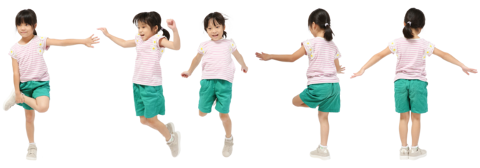 小学生女の子が遊ぶ　人物切り抜き5アングル