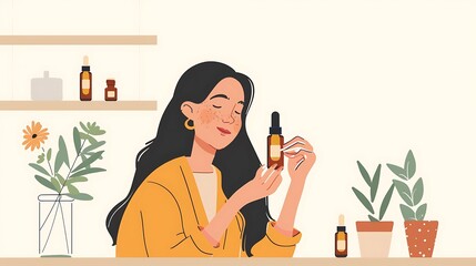 Woman Inspecting Yellow Liquid in a Bottle