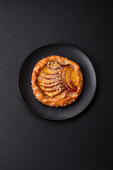 Delicious sweet crispy galettes with fruits and cinnamon