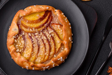 Delicious sweet crispy galettes with fruits and cinnamon