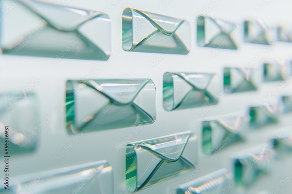 Poster Abstract digital representation of email envelopes symbolizing online communication and data exchange in a virtual network, highlighting modern technology and cyber connectivity