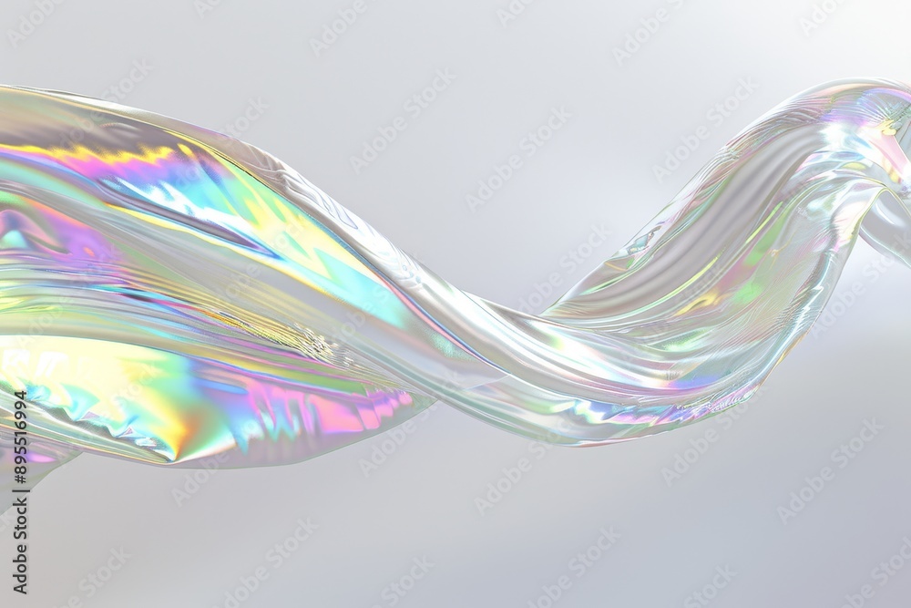 Poster Abstract holographic wave with iridescent colors and a fluid, shiny texture, creating a vibrant and futuristic visual art piece with a modern and dynamic aesthetic