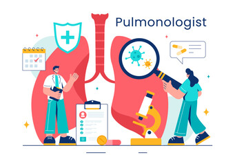 Pulmonologist Vector Illustration with Pulmonology Doctor, Lungs, Respiratory System Examination, and Treatment in Flat Style Cartoon Background