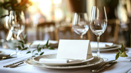 Stylish table setting with a blank menu card, perfect for wedding and event invitations