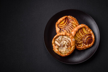 Delicious sweet crispy galettes with fruits and cinnamon
