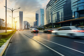 Obraz premium urban modern buildings road vehicles