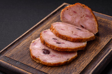 Smoked meatloaf or sausage with salt, spices and herbs