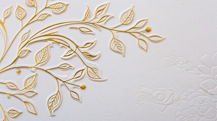 Golden Embossed Floral Design on White Background