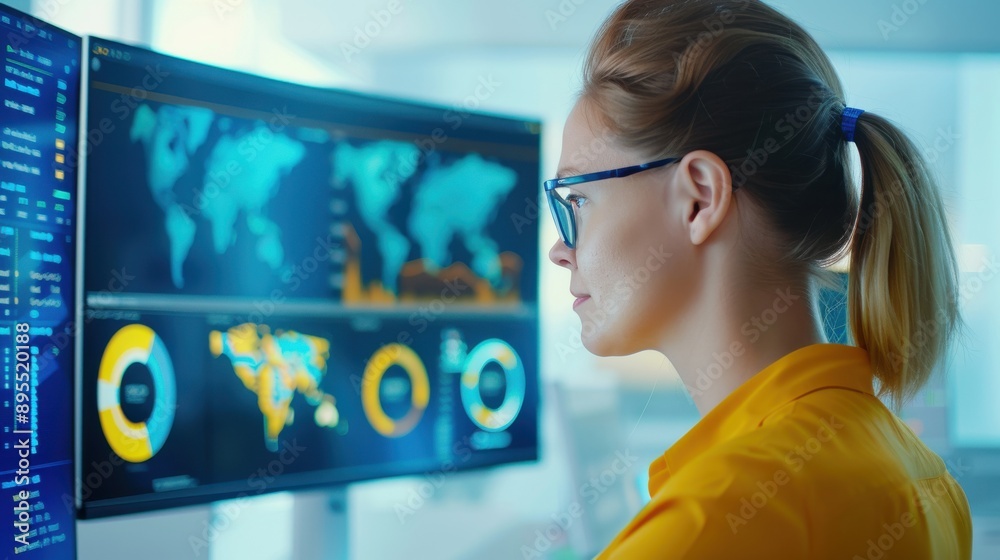 Poster digital dashboard with comprehensive learner analytics, visual representation of progress and learni
