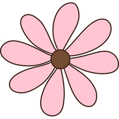 Pink groovy retro daisy floral clipart, Hand drawn fall flower cartoon doodle art illustration