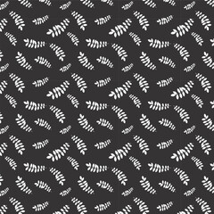 Abstract shape seamless leaf pattern design. white leaves isolated on black background. 