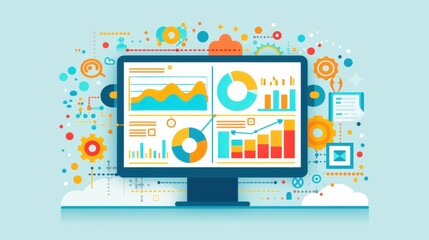 Fototapeta premium Digital screen with learner data charts, adaptive paths