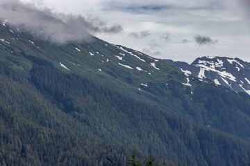 mountains in the fog