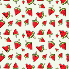 Seamless watermelon popsicle pattern for summer background.
